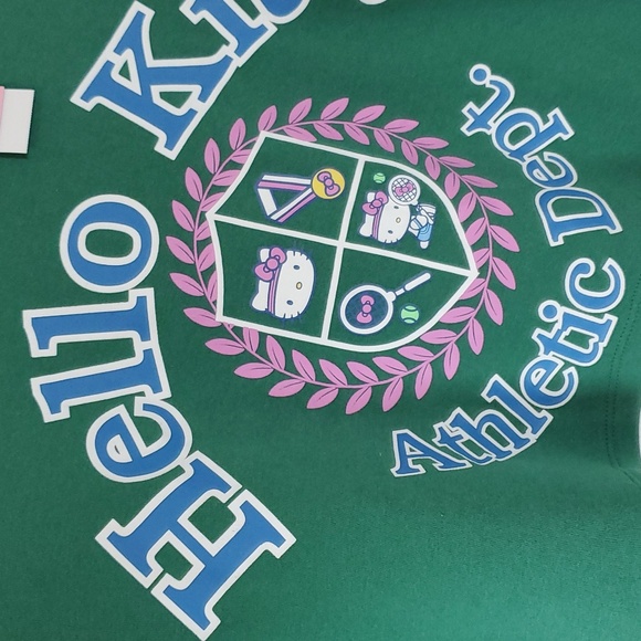 Hello Kitty Athletic Dept. Graphic Cropped Long Sleeve Sweatshirt ~ Green - Picture 14 of 15